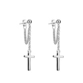 Cross with chain silver drop earrings for women