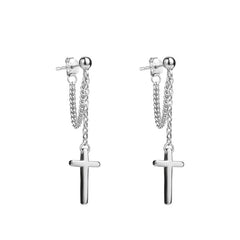 Cross with chain silver drop earrings for women