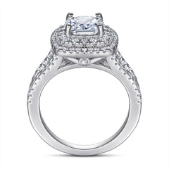 Cushion Cut Zircon Double Soleste Halo Split Shank Silver Ring for Women
