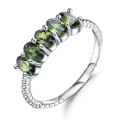 European Fashion Temperament Inlaid Natural Diopside Silver Ring for Women