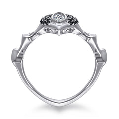 Retro Style Black and Marquise Zircon Silver Ring