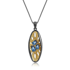 Italian Craft Design Vintage Luxury Sense Inlaid Natural Colourful Gemstone Pendant Silver Necklace for Women