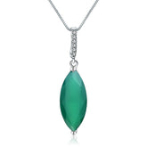 European Temperament Design Inlaid Green Agate Marquise Pendant Sterling Silver Necklace for Women