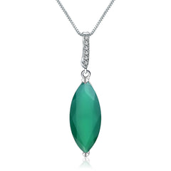 European Temperament Design Inlaid Green Agate Marquise Pendant Sterling Silver Necklace for Women