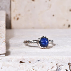 Luxury Six Ray Star Inlaid Red and Sapphire Round Cut Jewelry S925 Silver Ring for Women