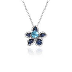 Natural Wind Series Design Inlaid Natural Colourful Gemstones Flower Pendant Silver Necklace for Women