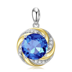 Vortex Halo Round Shape Blue Zircon Pendant Silver Necklace
