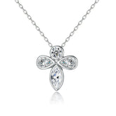 Marquise and Pear Drop Zircon Flower Pendant Silver Necklace for Women