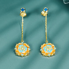 Long Tassel Three Rabbit Creative Pendant Blue Zircon Sterling Silver Drop Earrings