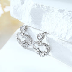 Zircon Hollow Heart Silver Studs Earrings for Women
