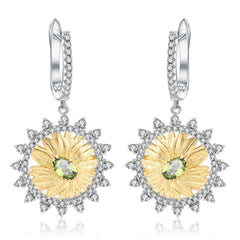 Italian High Sense Design Inlaid Colourful Gemstone Sunflower Silver Drop Earrings for Women
