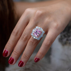 Luxury Halo Rectangle Pink Zircon Ring