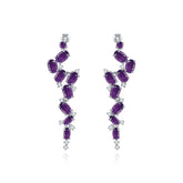 French Romantic Style Inlaid Colourful Gemstones Long Beading Silver Drop Earrings for Women