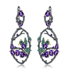 Birds in the Bush 925 SiIver Natural Gemstone Drop Earrings for Women