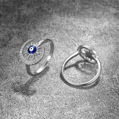 Round Blue Devil's Eye Star Moon Zircon Opening Sterling Silver Ring