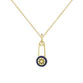Paper Clip with Blue Zircon Pendant Silver Necklace for Women