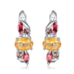 European Natural Colourful Gemstones Silver Studs Earrings for Women