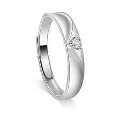 V-shape Pattern with Round Zircon Silver Couple Ring