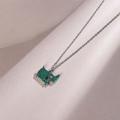Emerald Green Zircon Little Monster Silver Necklace