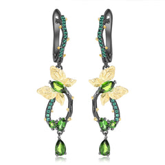 Premium Colourful Gemstones Butterfly Silver Drop Earrings for Women