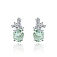 Natural Cyan Crystal Oval Shape with Butterfly Silver Studs for Women