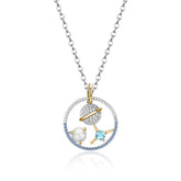 Temperament Original Design Natural Colourful Gemstone Star Circle Pendant Sterling Silver Necklace for Women