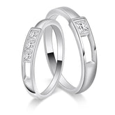 Hollow-out Rectangle with Square Zircon Silver Couple Ring for Women