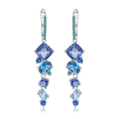 Luxury Design for Banquet Inlaid Natural Colourful Gemstone Beading Silver Drop Earrings for Women