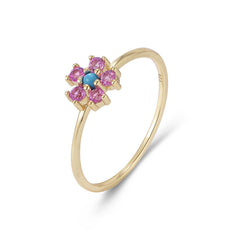 Turquoise with Zircon Flower Sterling Silver Ring
