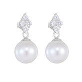 Round Pearl Pendant Zircon Sterling Silver Drop Earrings
