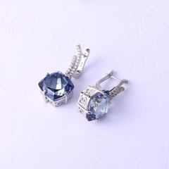 Luxury Fashion Inlaid Crystal Square Silver Drop Earrings for Women