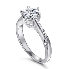 (1.2CT) Six Prongs Round Zircon Solitaire Silver Ring for Women