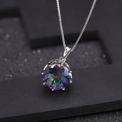 Europen Fashion Style Inlaid Colourful Crystal Flower Pendant Silver Necklace for Women