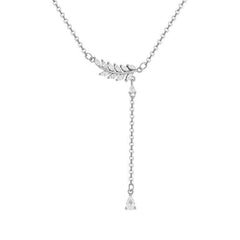 Leaf with Marquise Zircon Tassels Silver Necklace for Women