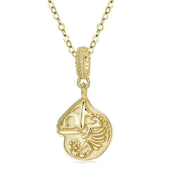 Golden Lizard Skeleton Pendant Silver Necklace