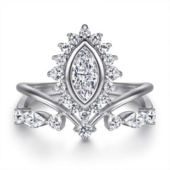 Marquise Zircon Exaggerated Modern Split Shank Silver Ring for Women