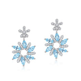 Marquise Shape Blue Zircon Snowflake Pendant Sterling Silver Drop Earrings