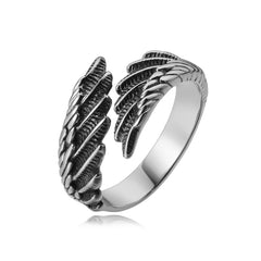Vintage European and American Feather Titanium Ring for Men and Women