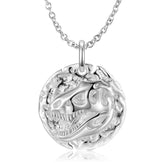 Tyrannosaurus Embossed Round Disc Pendant Silver Necklace