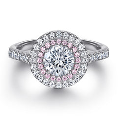 Round Zircon Double Soleste Halo Silver Ring