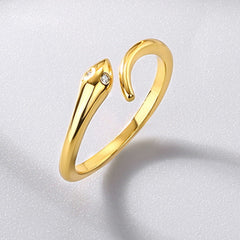 Zircon Eyes Snake Polished Opening Sterling Silver Ring