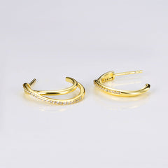 Hollow Moon Shape with Zircon Silver Studs Earrings for Women