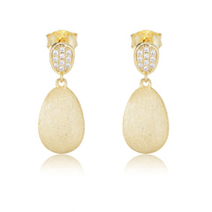 Matte Geometric Oval with Zircon Silver Drop Earrings for Women