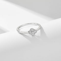 Four Leaf Clover Round Zircon Silver Ring