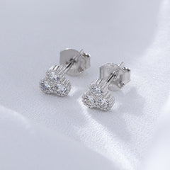 Mini Three Zircons Silver Studs Earrings for Women