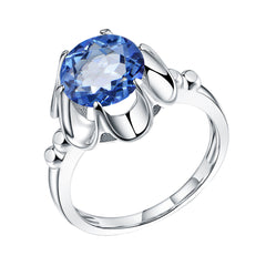 Round Cut Gemstone Flower Silver Ring