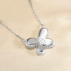 Marquise Shape Zircon Polished Butterfly Pendant Sterling Silver Necklace