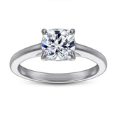 Cushion Cut Zircon Four Prongs Solitaire Silver Ring
