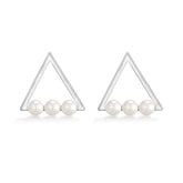 Hollow Triangle with Freshwater Pearl Silver Stud Earrings for Women
