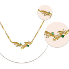 Wheat Ear with Green Zircon Pendant Silver Necklace for Women